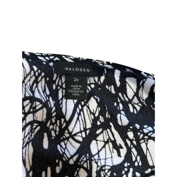 Halogen Women's Long Sleeve Blouse Black White Size 2X Abstract Career Casual - Picture 6 of 8